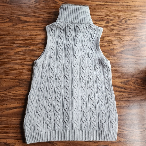 Y2K Liz Claiborne Cable Knit Faux Fur Collar Full Zip Vest - Picture 5 of 9